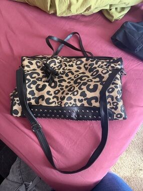 Leopard Print Tote Bag with Black Trim